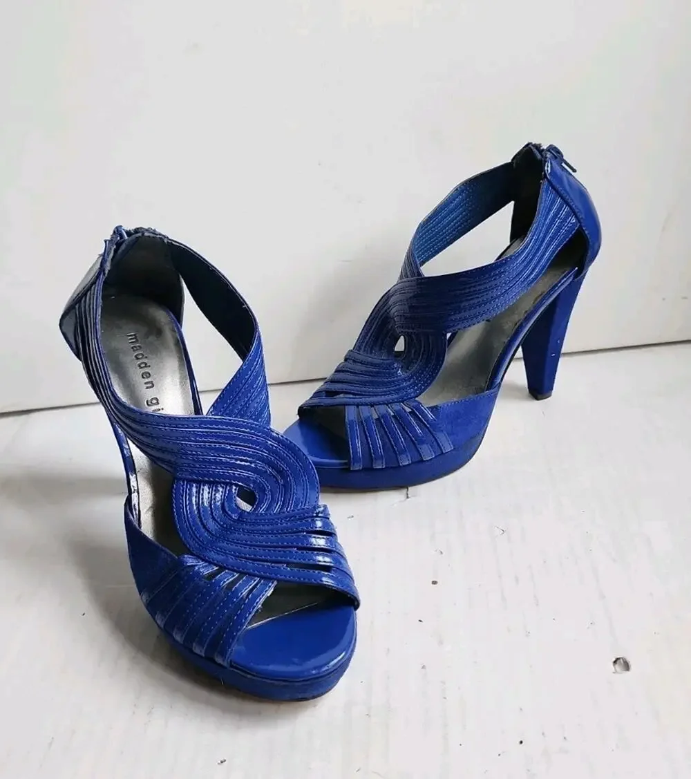 Madden Girl Royal Blue Size 8 Criss Cross Cage High Heel Peep Toe Strappy Sandle
